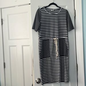 Blue and white striped dress